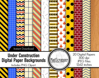 Carta per album di ritagli di costruzione: carta da cantiere digitale e clipart (download digitale)