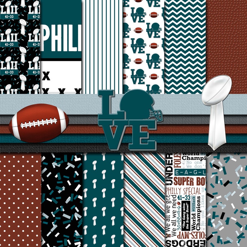 Digital Scrapbook Paper Philadelphia Eagles Colors Super Bowl Etsy