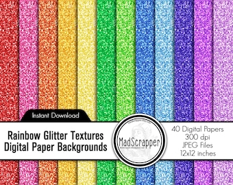 Glitter Scrapbook Paper: Digital Glitter Paper Backgrounds Rainbow Colors (Digital Download)
