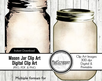 Antique Paper Mason Jar Tags: Printable Clip Art Tags and Embellishments (PDF & PNG)