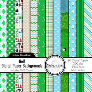 Golf Scrapbook Paper: Digital Golf Backgrounds & Clipart (Instant Download)