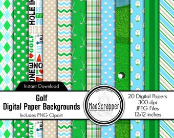 Golf Scrapbook Paper: Digital Golf Backgrounds & Clipart (Instant Download)
