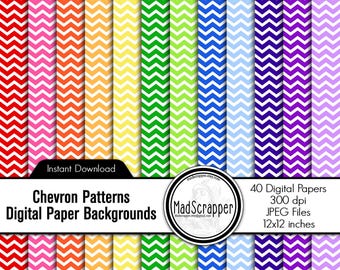 Papier do scrapbookingu Chevron: Cyfrowe tła z papieru Chevron w kolorach tęczy (do pobrania cyfrowego)