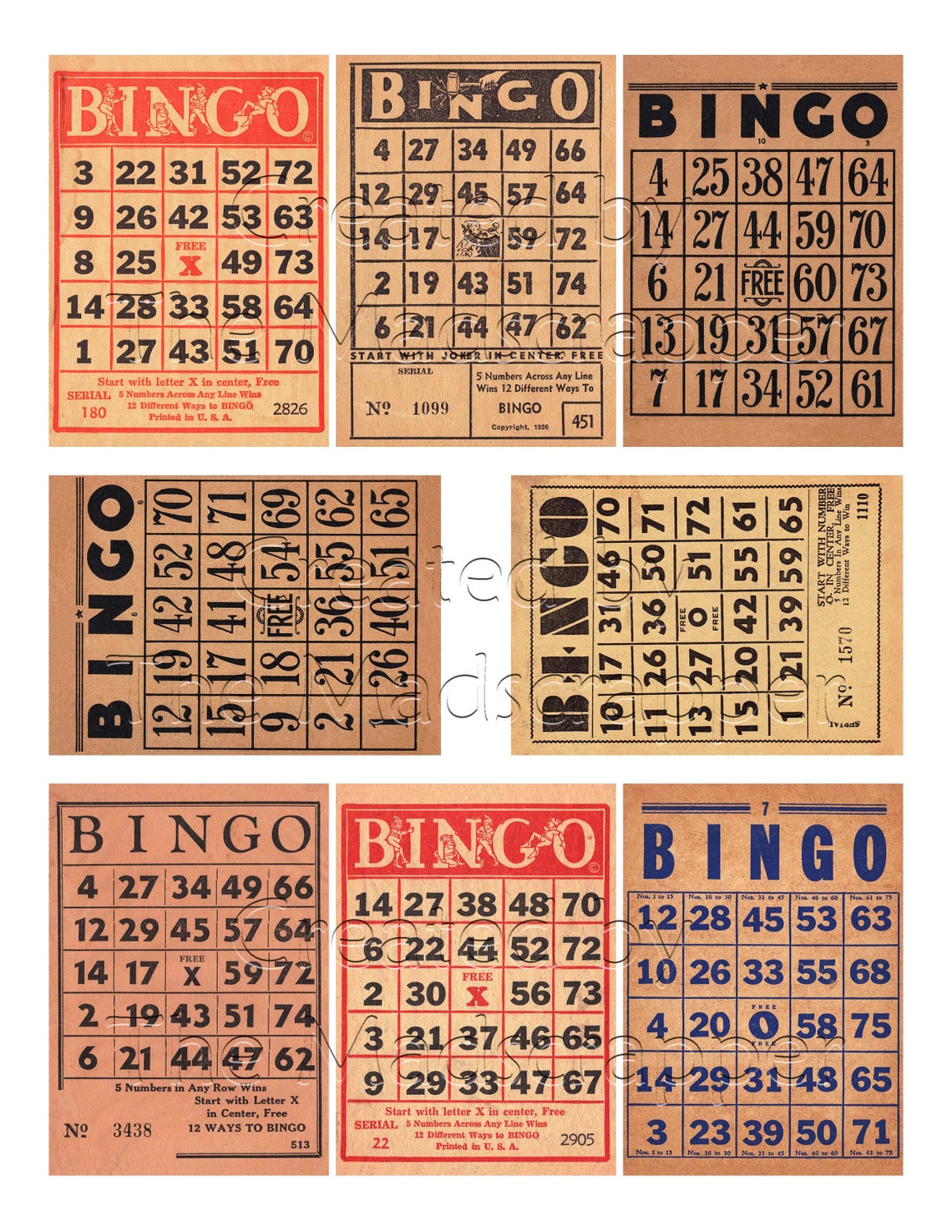 Digital Vintage Bingo Cards Vintage Bingo Printable and Etsy
