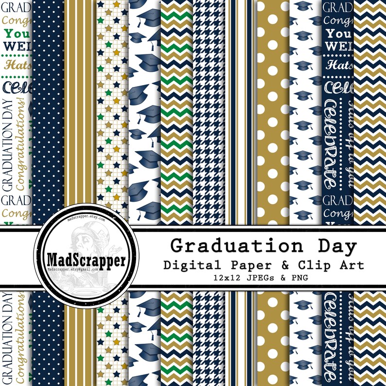 Digital Scrapbook Paper Graduation Day Dark Blue and Gold 13 Etsy
