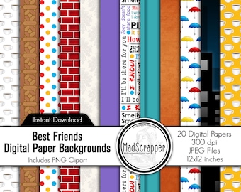 Digitaal plakboek Best Friends-papier en illustraties (digitale download)