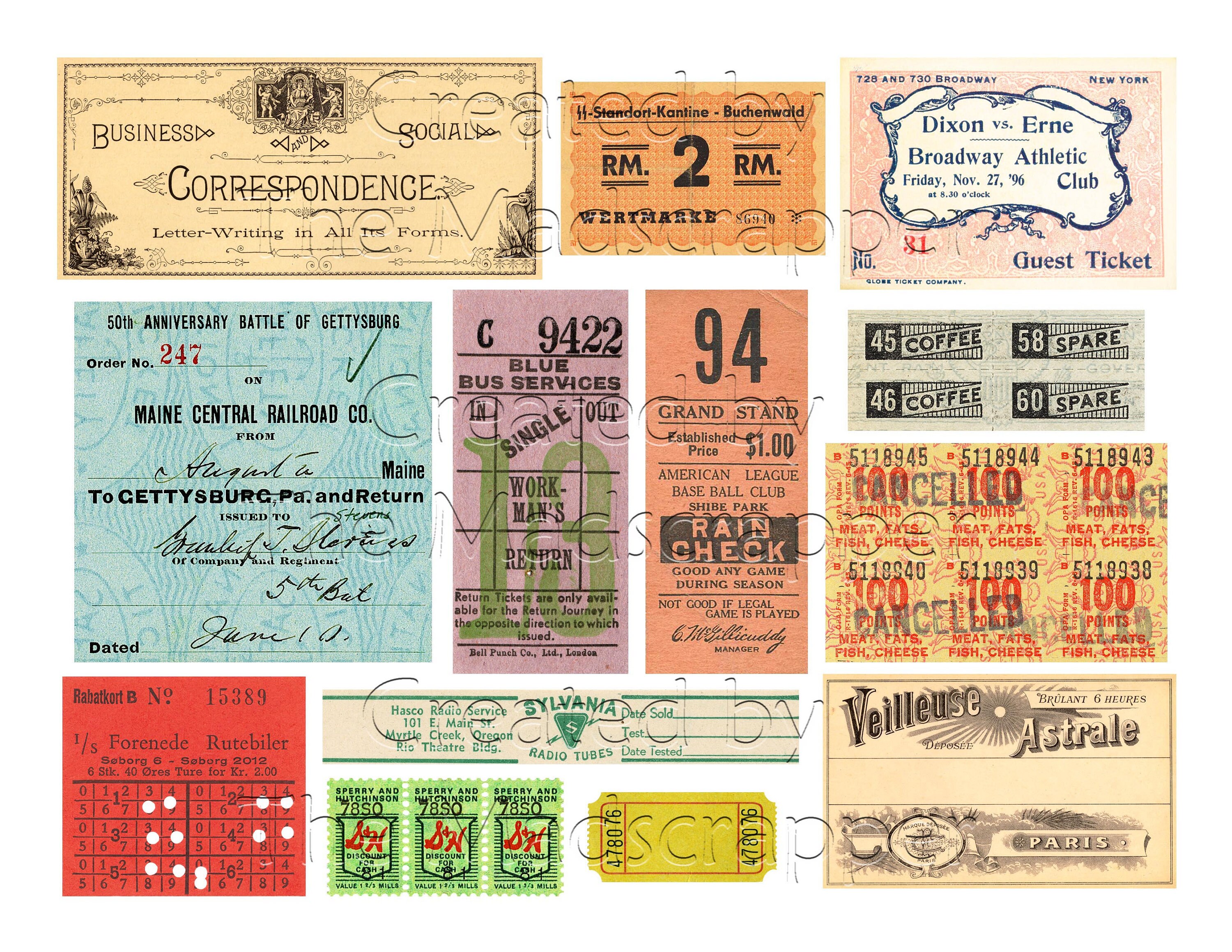 Vintage Tickets and Stamps Vintage Tickets Digital and Etsy