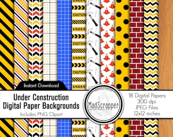Construction Scrapbook Paper: Digital Construction Site Paper and Clip Art (Digital Download)