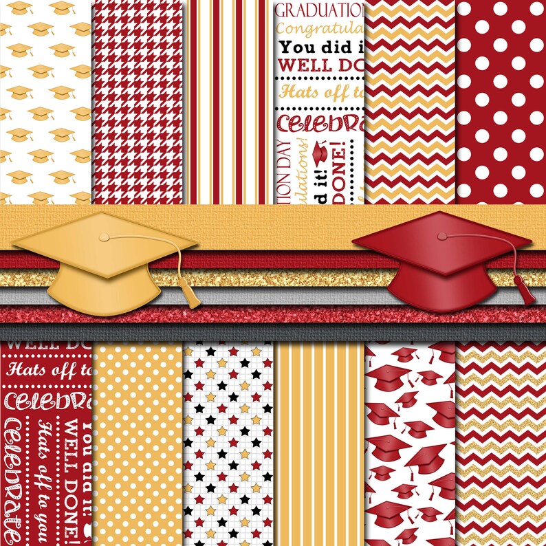 Digital Scrapbook Paper Graduation Day Maroon and Gold 13 Etsy