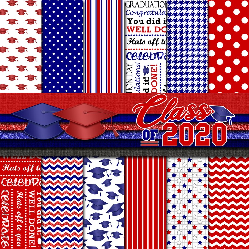 Digital Scrapbook Paper Graduation Day Red White and Blue 13 Etsy
