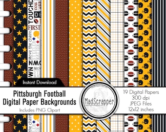 Digital Scrapbook Paper Pittsburgh Football Colors Football Paper Digital Pittsburgh Football Paper Backgrounds and Clipart Instant Download