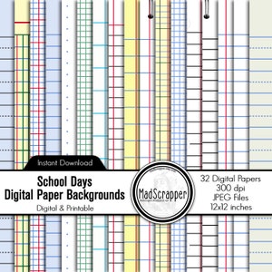 Papel de álbum de recortes digital Papel rayado Papel escolar Fondos de papel digital Descarga instantánea