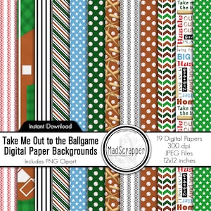 Papier de scrapbooking numérique Baseball Paper Arrière-plans de papier numérique de baseball de baseball et clipart Téléchargement instantané
