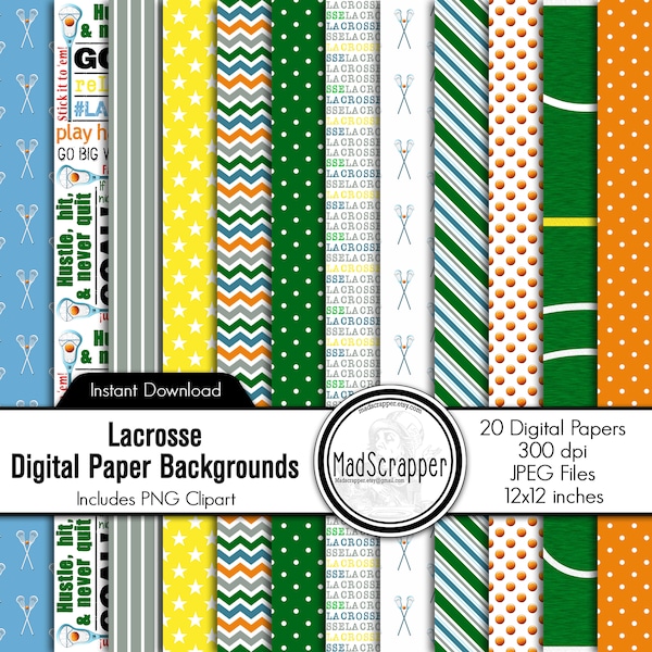 Digital Scrapbook Paper Lacrosse Lax Paper Digital Lacrosse Paper Backgrounds and Clipart Instant Download