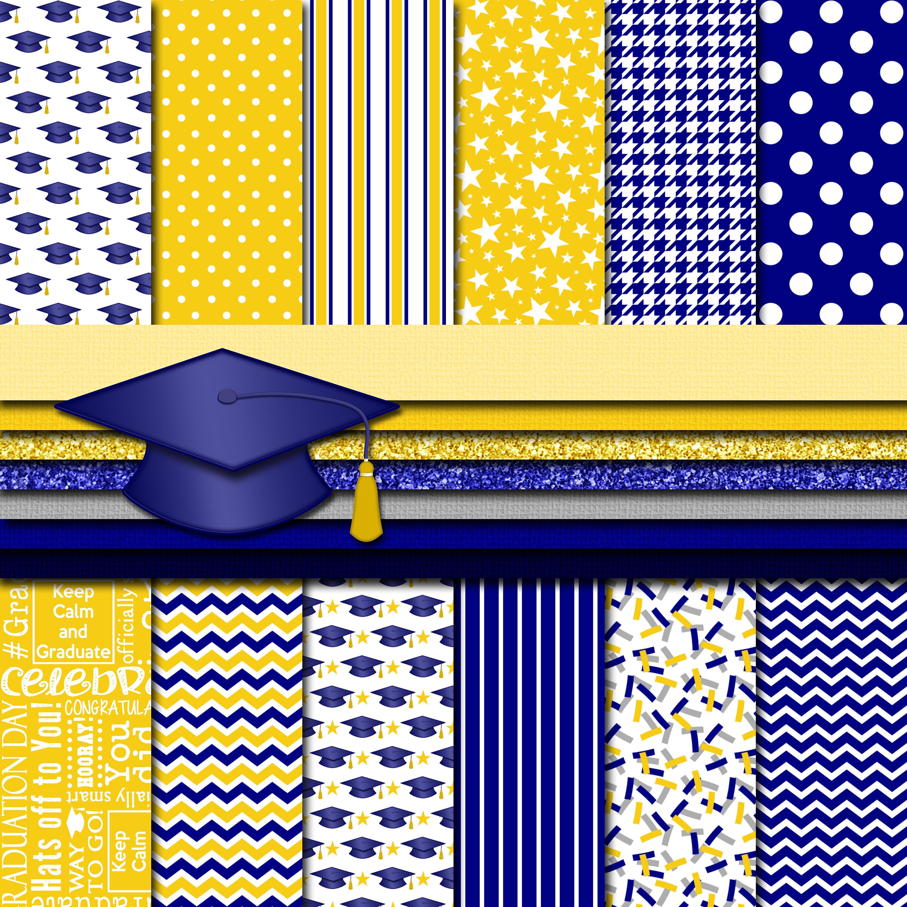 Digital Scrapbook Paper Graduation Day Royal Blue and Yellow Etsy