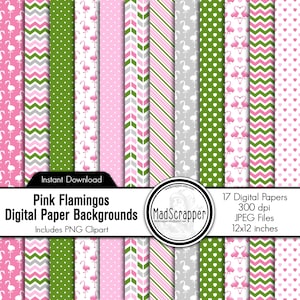 Digital Scrapbook Paper Pink Flamingos Paper Digital Flamingo Paper Backgrounds and Clip Art Instant Download