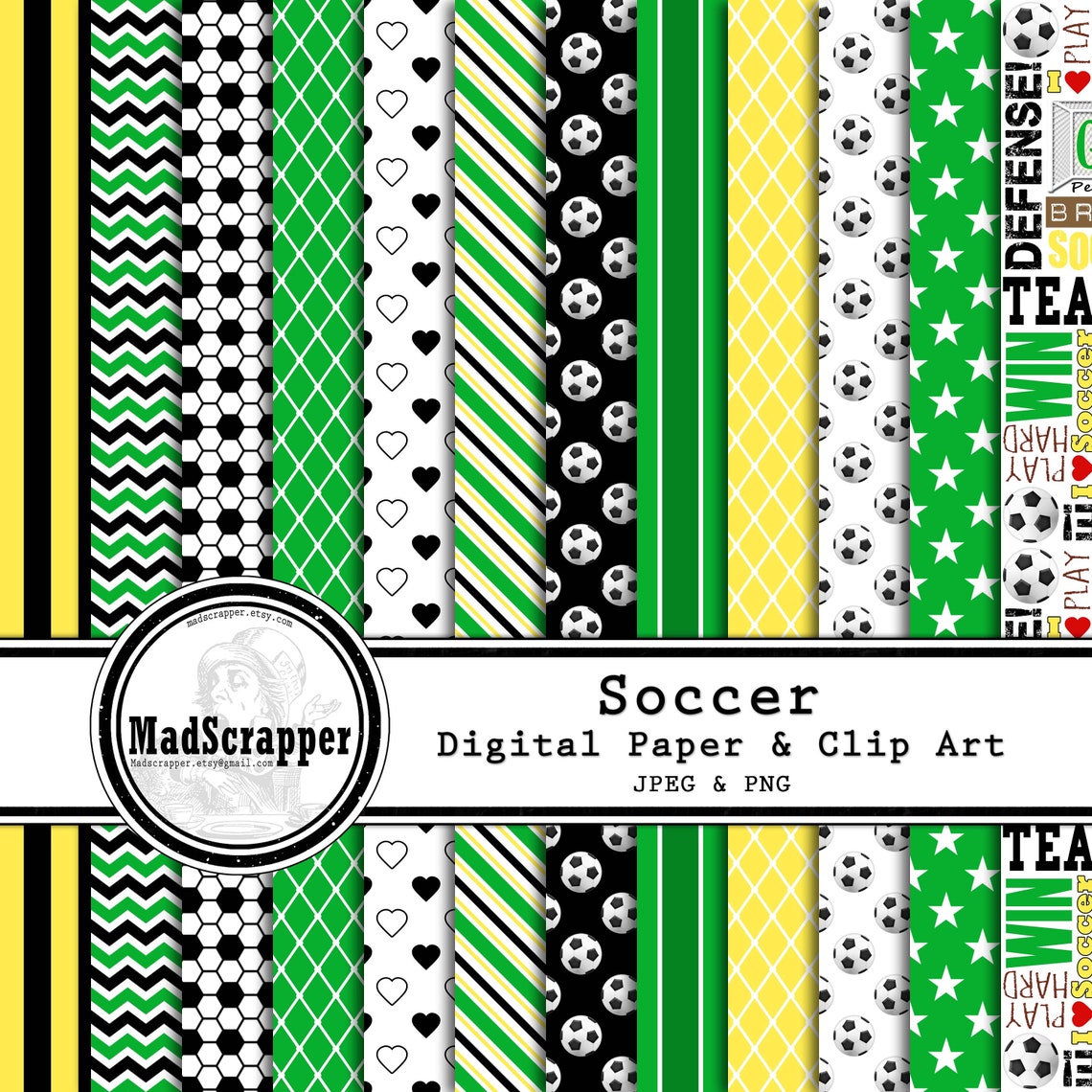 Digital Scrapbook Paper Soccer Football Paper 12 Patterns 5 | Etsy
