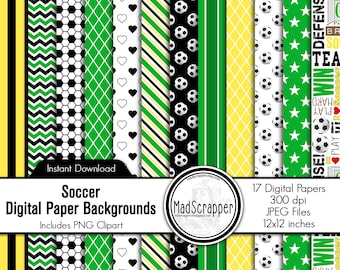 Digital Scrapbook Paper Digital Paper Soccer Football Paper Soccer Backgrounds and Clipart Instant Download