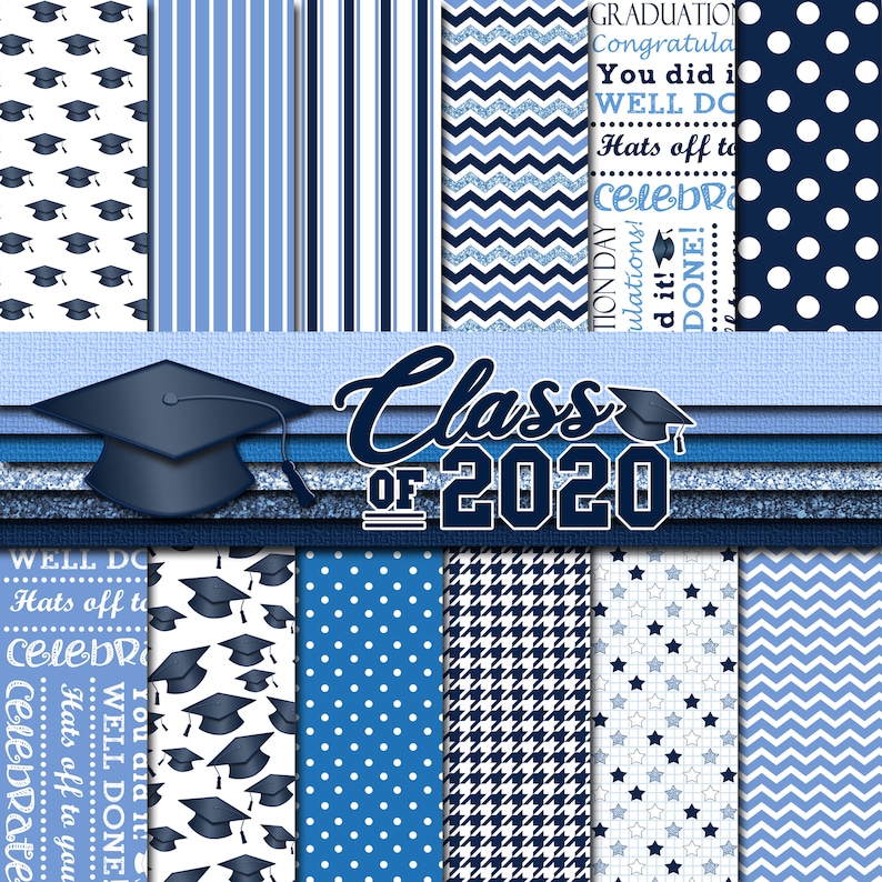 Digital Scrapbook Paper Graduation Day Blue And White 8 5 X 11 Etsy