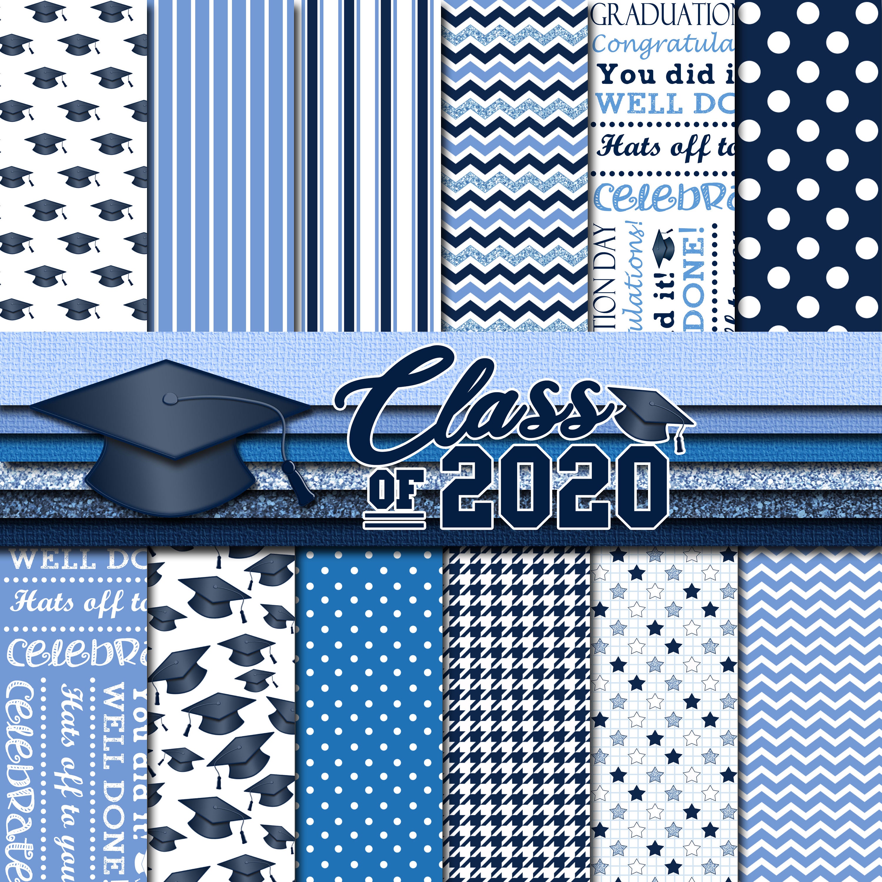 Digital Scrapbook Paper Graduation Day Blue and White 8.5 x 11 Etsy