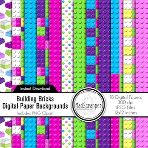 Digital Scrapbook Paper Building Bricks Digital Building Bricks Paper Backgrounds and Clip Art Instant Download