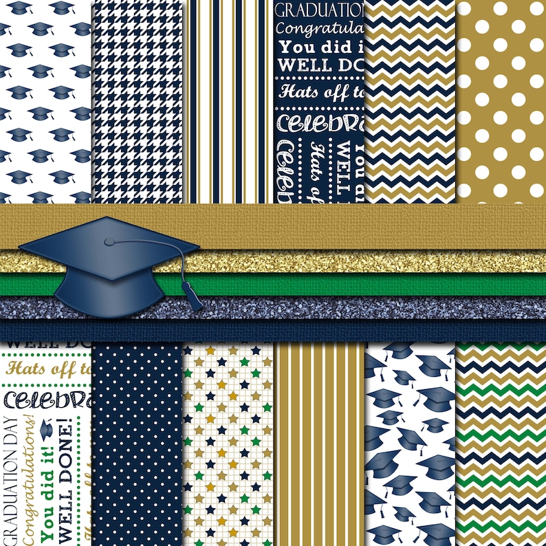 Digital Scrapbook Paper Graduation Day Dark Blue and Gold 13 Etsy