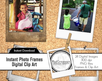 Instant Photo Frames Clip Art: Scrapbook Embellishments (Digital Download)