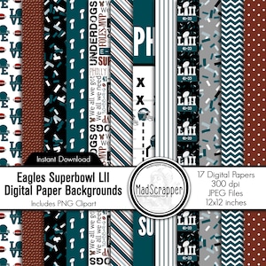 Papier numérique pour scrapbooking Philadelphia Football couleurs Super Bowl LII papier Super Bowl papier arrière-plans et Clipart Instant Download