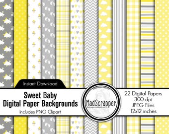 Papel para álbumes de recortes de bebés: Fondos y clipart digitales para bebés (descarga digital)