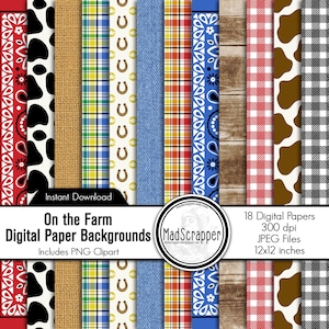 Digital Scrapbook Paper On the Farm Digital Farm Paper Backgrounds and Clip Art Instant Download