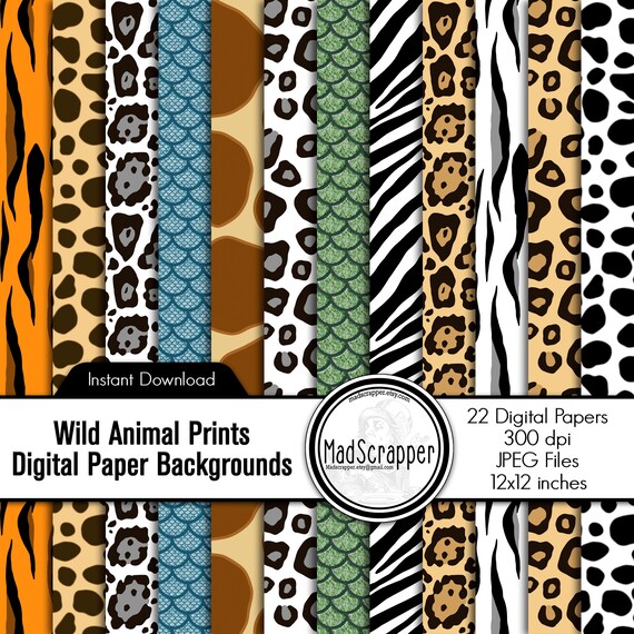 Animal Print Scrapbook Paper: Digital Wild Animal Print Papers (Digital Download)