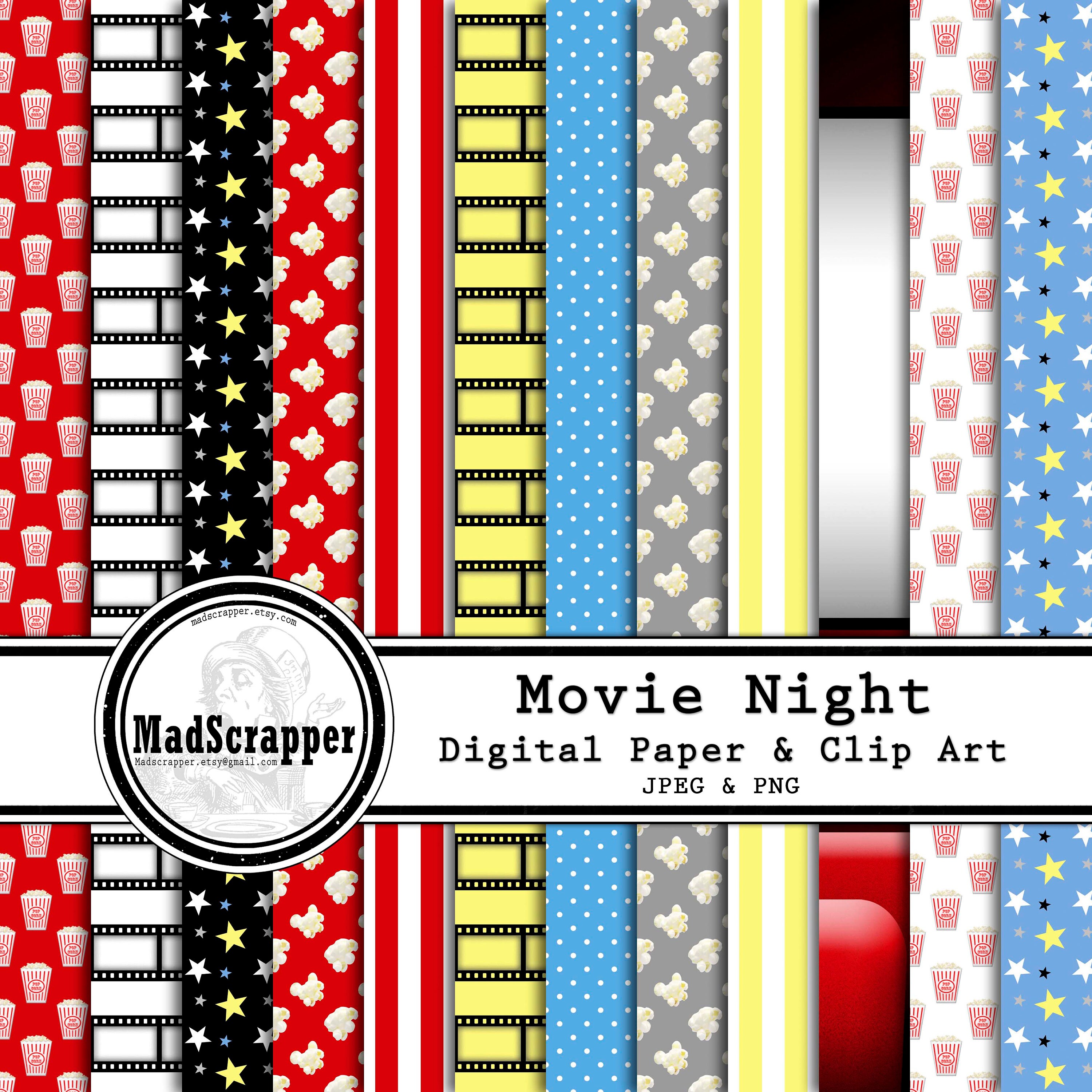 Digital Scrapbook Paper Movie Night 12 Patterns 5 Solids 12 x | Etsy