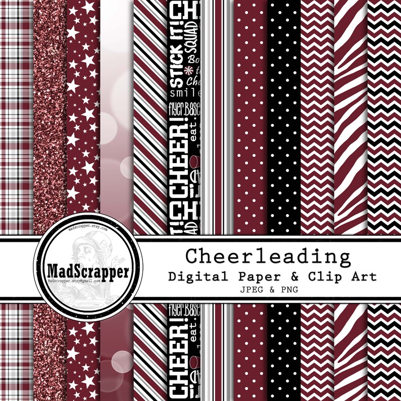 Digital Scrapbook Paper Cheerleading Maroon and Black Digital Etsy