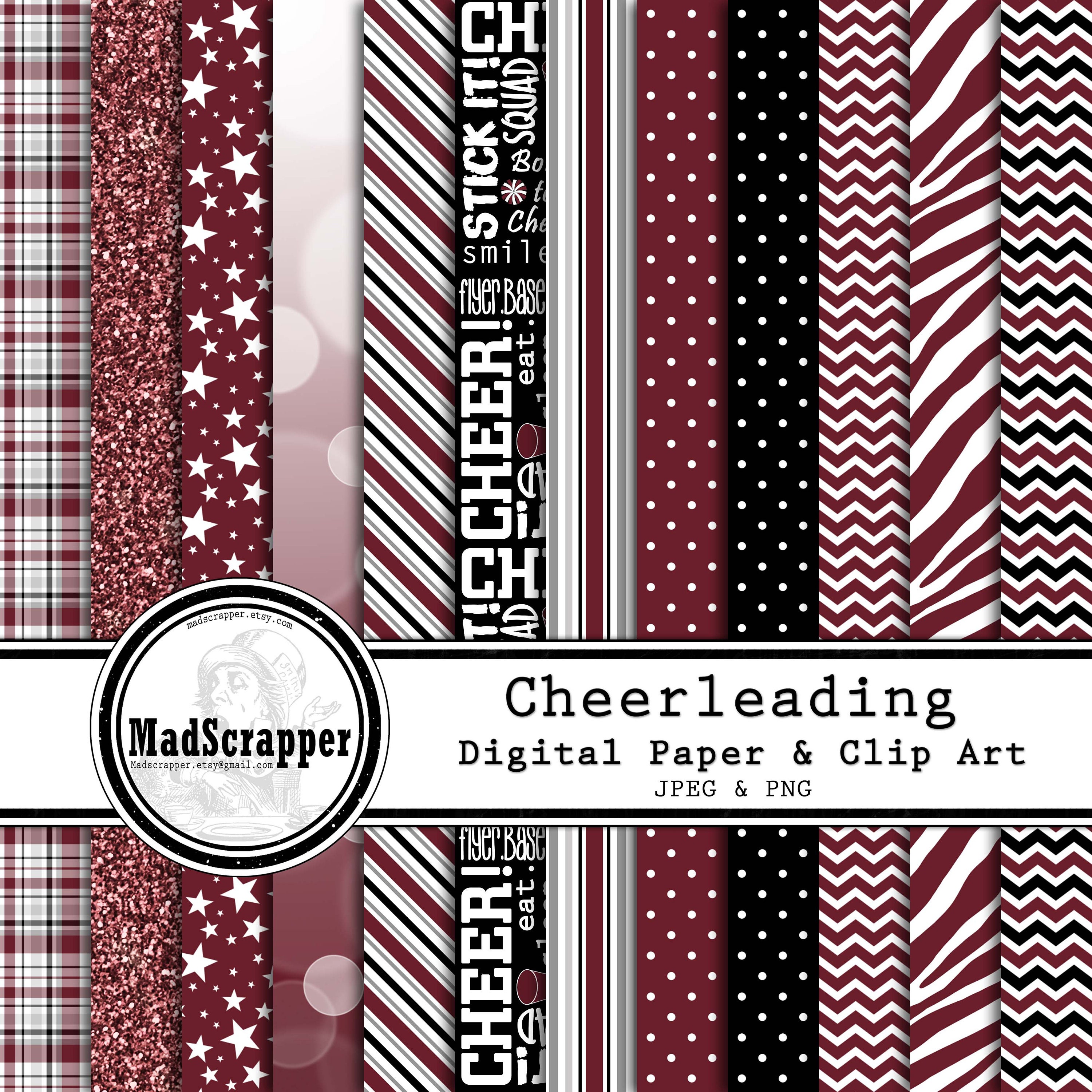 Digital Scrapbook Paper Cheerleading Maroon and Black Digital Etsy