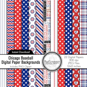 Papier pour scrapbooking Chicago Baseball : arrière-plans papier numérique et images clipart (téléchargement numérique)