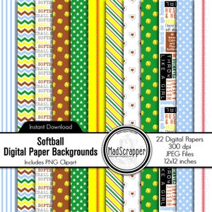 Softball Scrapbook Paper: Digital Softball Papers and Clip Art (Digital Download)