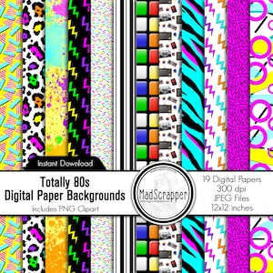 Papier de scrapbooking numérique Totally Eighties Paper Numérique des années 80, arrière-plans en papier et Clipart Instant Download