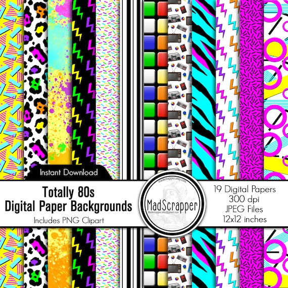 80s Digital Scrapbook Paper: 1980s Paper Backgrounds and Clip Art (Digital Download)