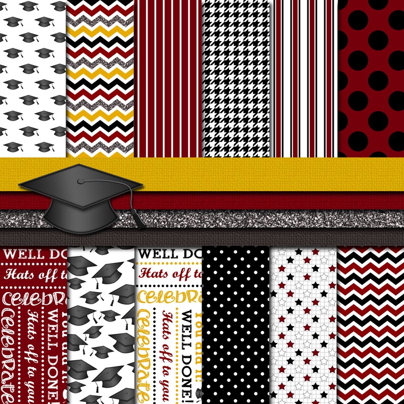 Digital Scrapbook Paper Graduation Day and Black 12 Etsy