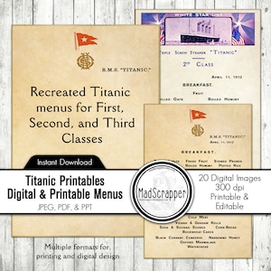 Impression numérique du Titanic Menus du Titanic Menus du Titanic imprimables et modifiables Menus du Titanic de première classe Téléchargement instantané