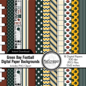 Digital Scrapbook Paper Green Bay Colors Football Paper Digital Packers Paper Backgrounds and Clipart Instant Download