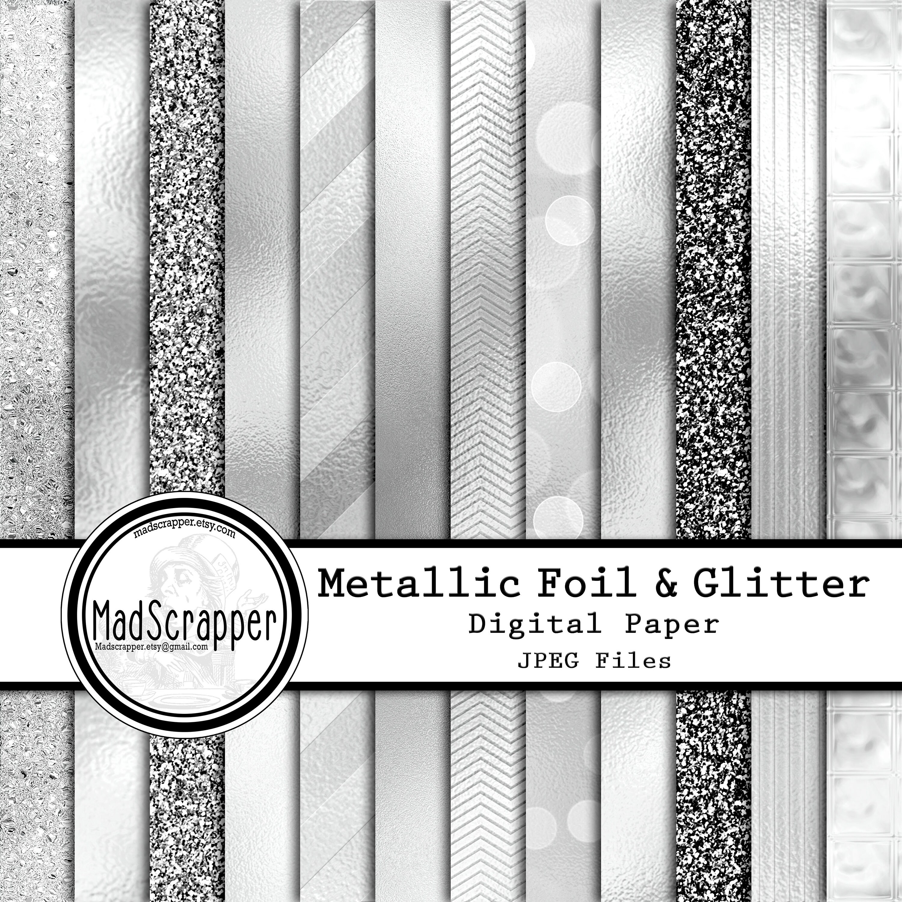 Digital Scrapbook Paper Metallic Foil Paper Digital Silver Etsy