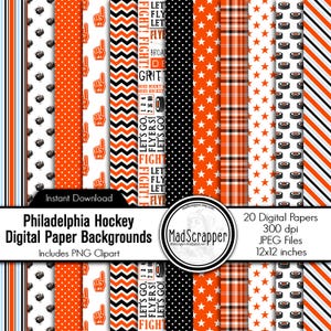 Philadelphia Hockey Scrapbook Paper: Digital Hockey Paper and Clip Art (Digital Download) image 1
