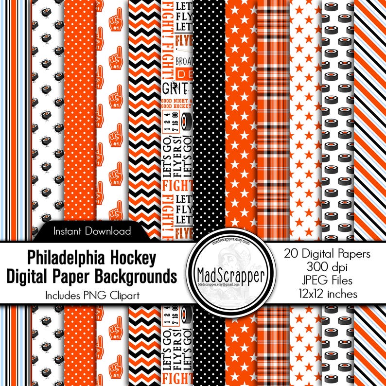 Philadelphia Hockey Scrapbook Paper: Digital Hockey Paper and Clip Art (Digital Download) image 1