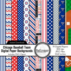 Papier de scrapbooking numérique Baseball Paper Chicago Baseball couleurs Arrière-plans de baseball numériques et imprimables 12 x 12 téléchargement immédiat