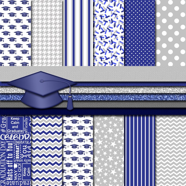 Digital Scrapbook Paper Graduation Day Blue and Gray Digital Etsy