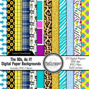 Digital Scrapbook Paper Totally Nineties Digital Scrapbook Paper The 90s Backgrounds and Clipart Instant Download