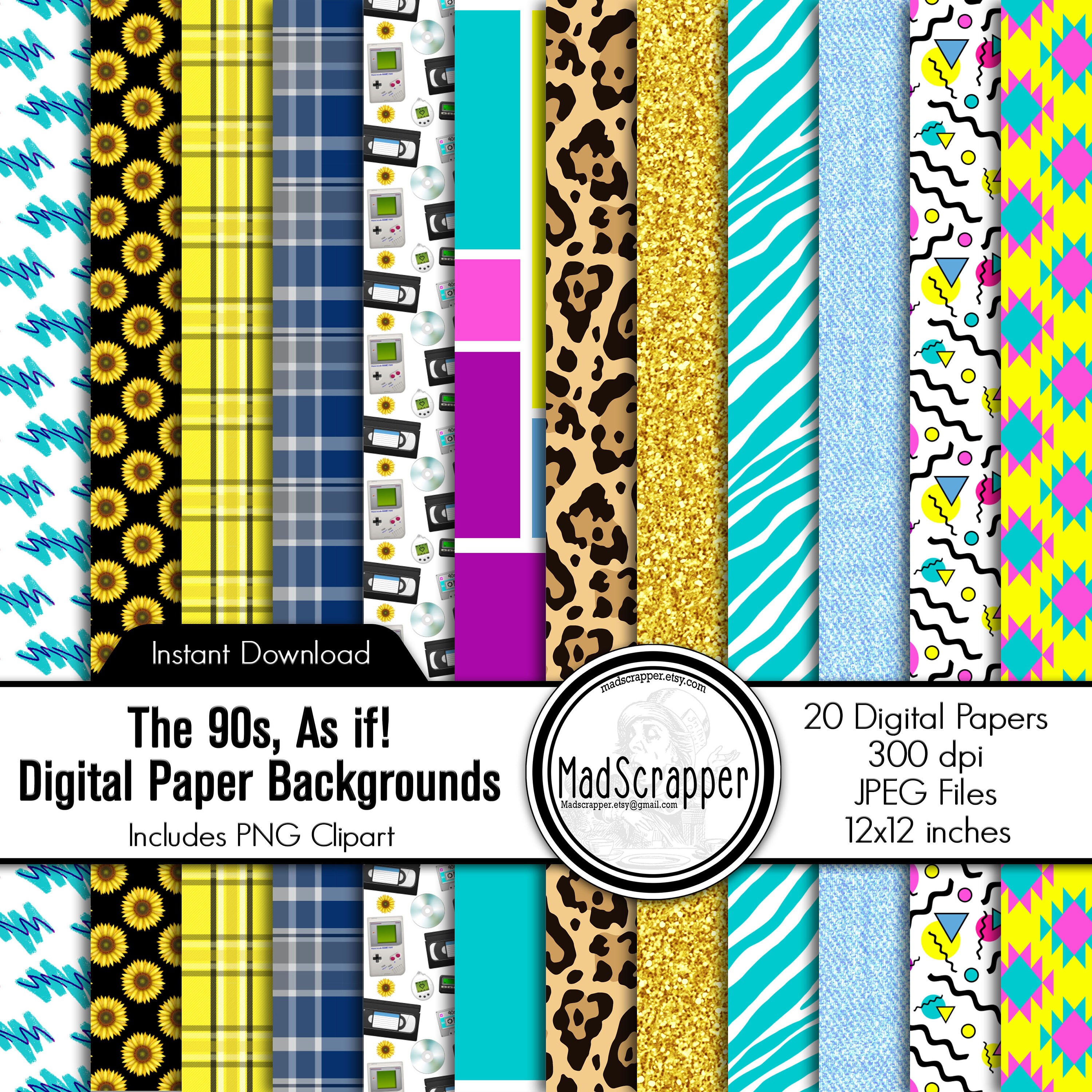 1990s Sheets The 90s Digital Scrapbook Paper: 1990s Clipart & Backgrounds (instant ...