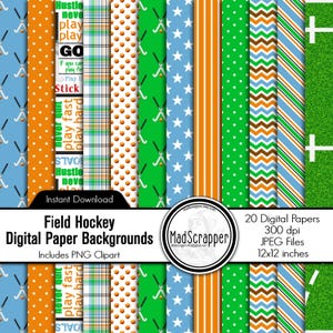 Field Hockey Scrapbook Paper: Field Hockey Paper Backgrounds and Clip Art (Digital Download)