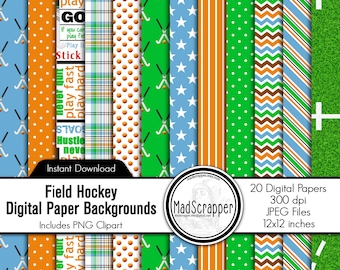 Feldhockey Scrapbook Papier: Feldhockey Hintergründe und Clip Art (Digitaler Download)